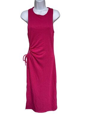 Caution to the Wind Fuchsia Pink Ribbed Maxi Dress XS Side Tie Ruched